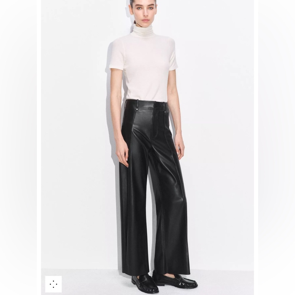 ZARA ZW COLLECTION FAUX LEATHER TAILORED WIDE LEG PANTS ~ 4 New